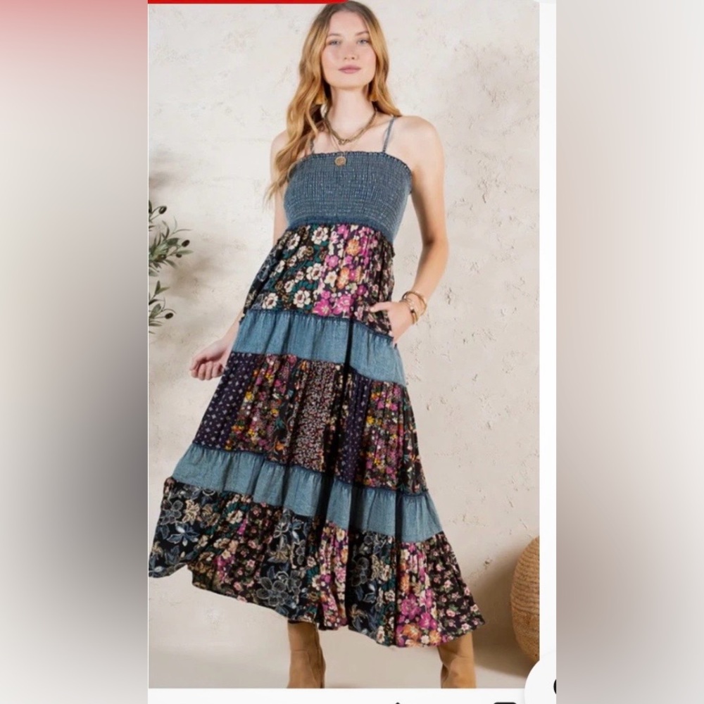 Young Threads Tiered Jean And Patchwork Maxi Dres… - image 1